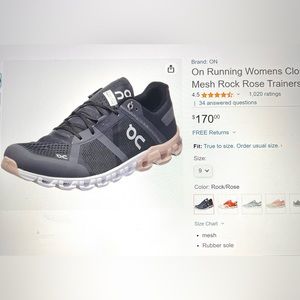 On Cloud Women’s Cloudflow Mesh Rock Rose Trainers tennis shoes.